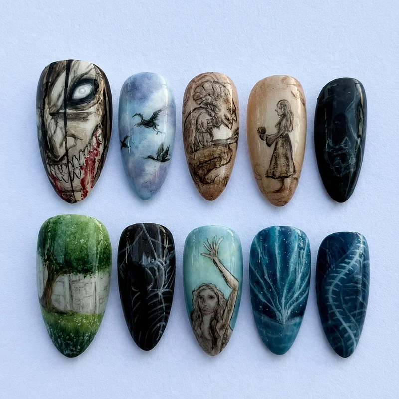 Kunstnagelset mit kreativen und fantasievollen Designs Brehn
