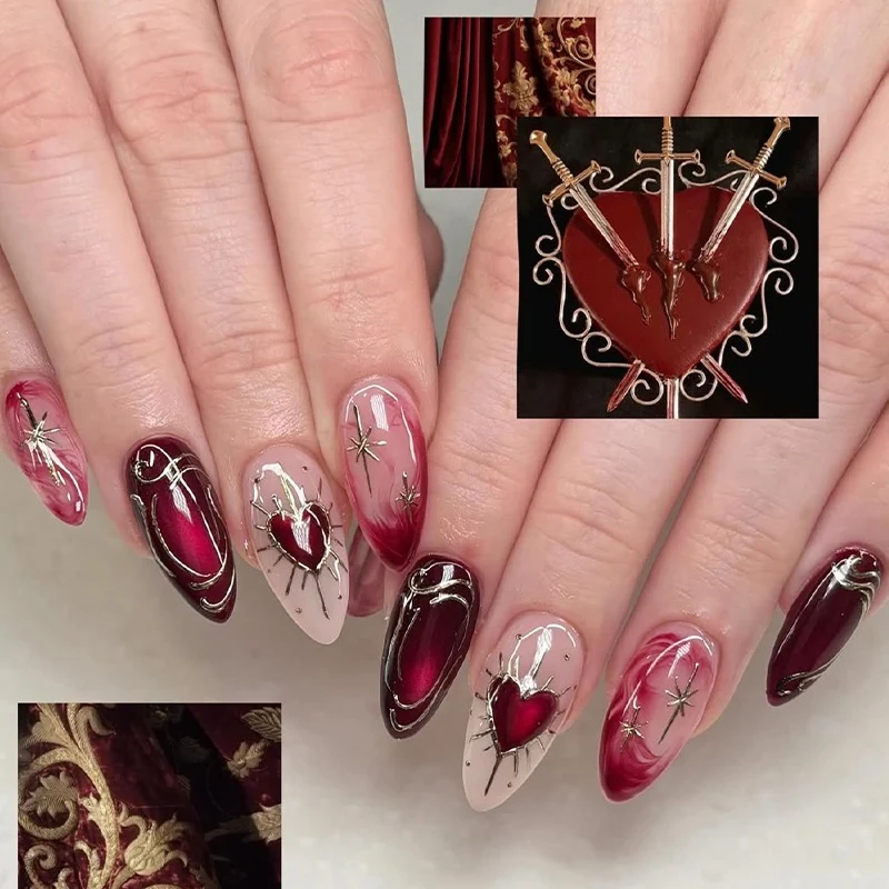 Kunstnagelset mit eleganten Herz- und Glitzermotiven Brehn