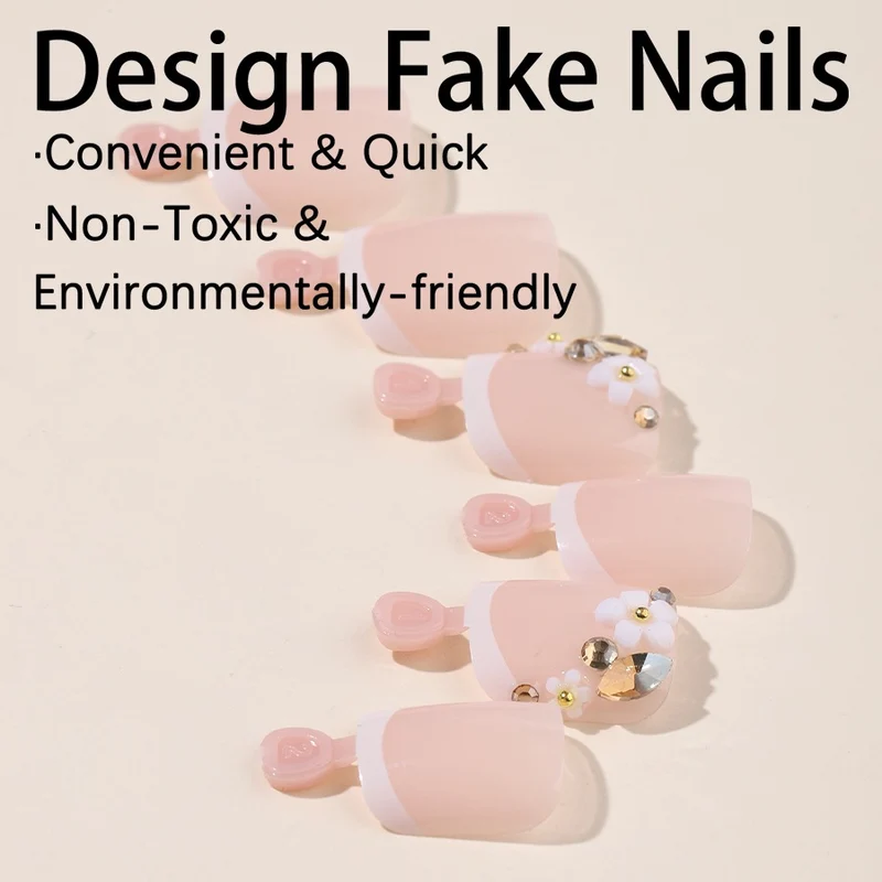 Kunstnagelset mit eleganten Glitzer- und Blumendetails Brehn
