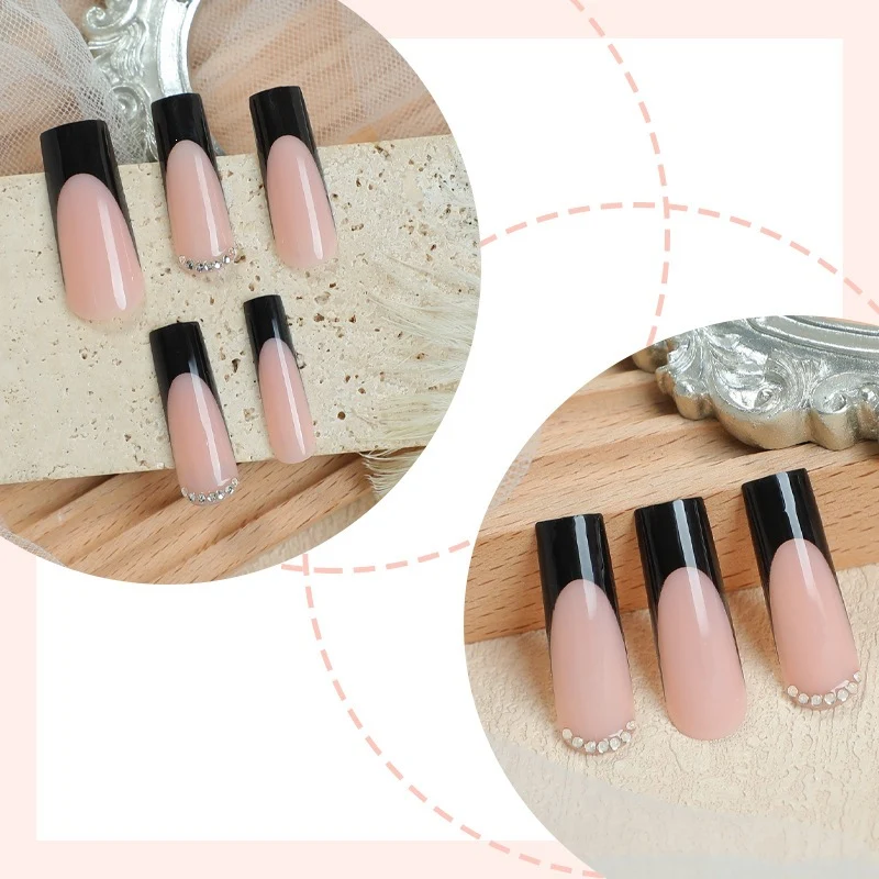 Kunstnagelset mit eleganten französischen Spitzen und Glitzerakzenten Brehn