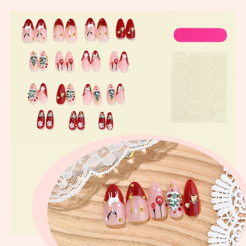 Kunstnagelset mit festlichen Motiven und Glitzerelementen Brehn