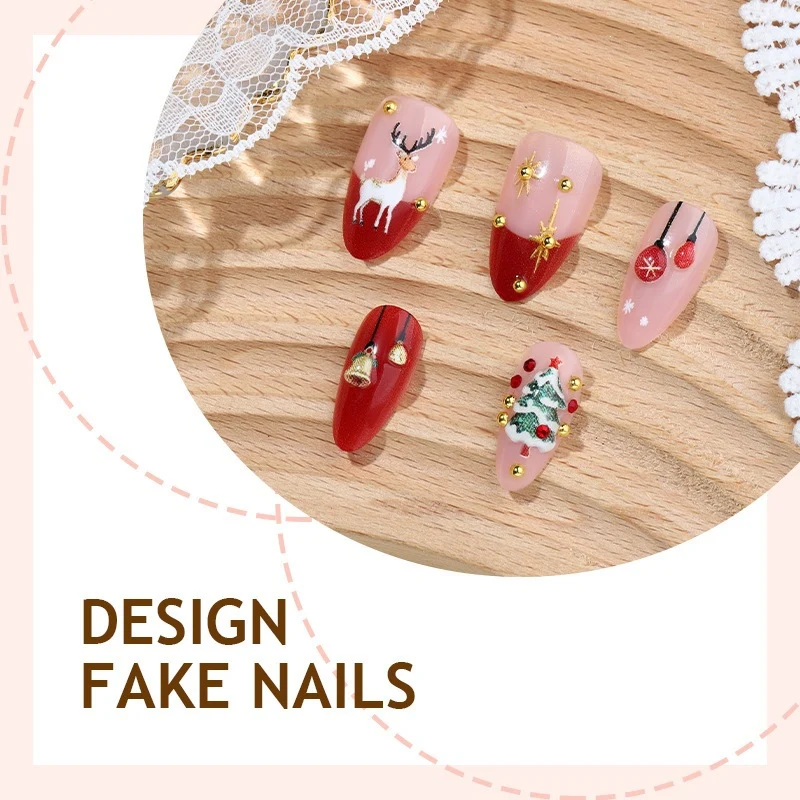 Kunstnagelset mit festlichen Motiven und Glitzerelementen Brehn