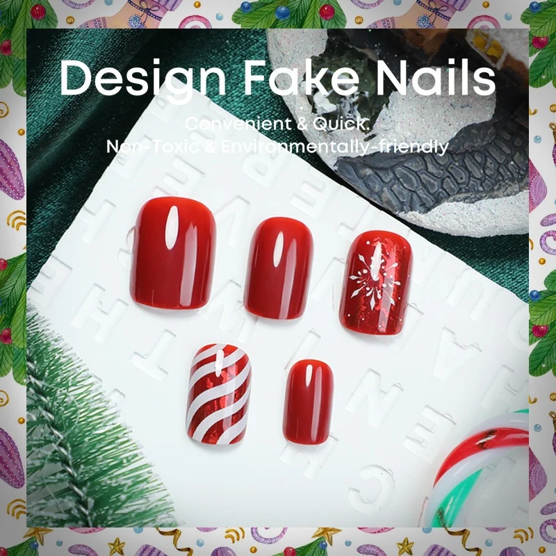 Kunstnagelset mit festlichem Weihnachtsdesign und luxuriösem Glanz Brehn