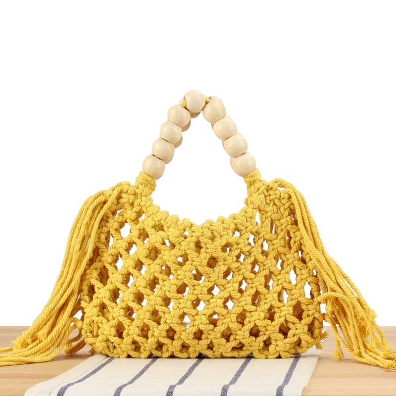 Handgefertigte Makramee-Tasche mit Holzgriff Skanto
