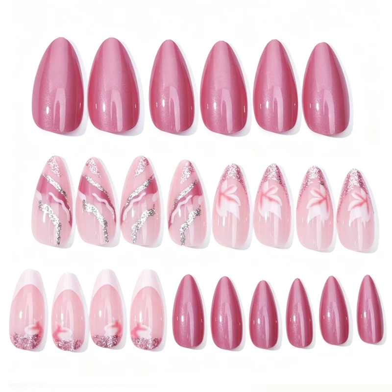 Kunstnagelset mit floralen Mustern und Glitzerelementen Brehn