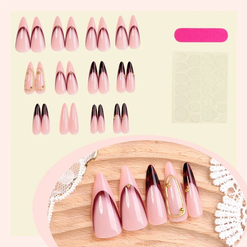 Kunstnagelset mit elegantem Ombre-Design und goldenen Akzenten Brehn