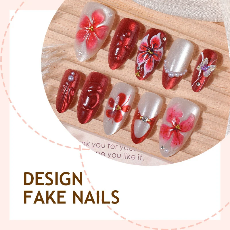 Kunstnagelset mit floralen Designs und Glitzerelementen Brehn