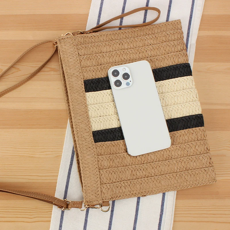 Handtasche aus geflochtenem Material mit stilvollem Streifenmuster Skanto