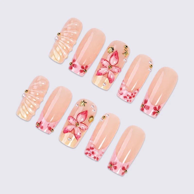 Kunstnagelset mit floralen 3D-Motiven und Glitzerakzenten Brehn