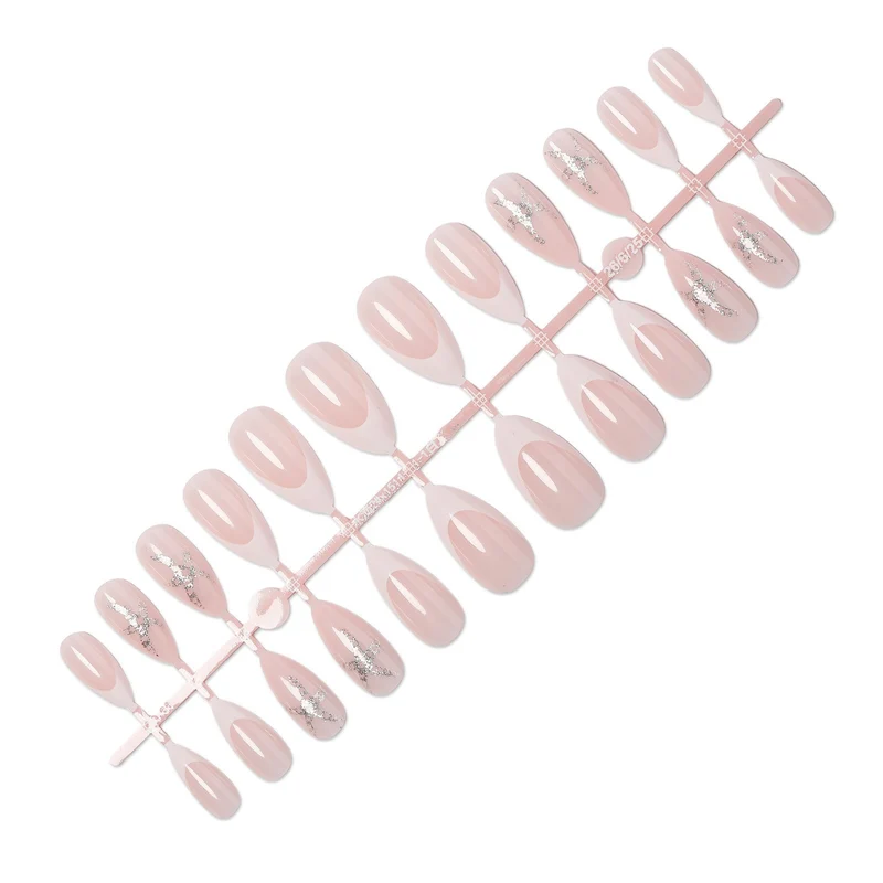 Kunstnagelset mit elegantem französischen Design und funkelnden Akzenten Brehn