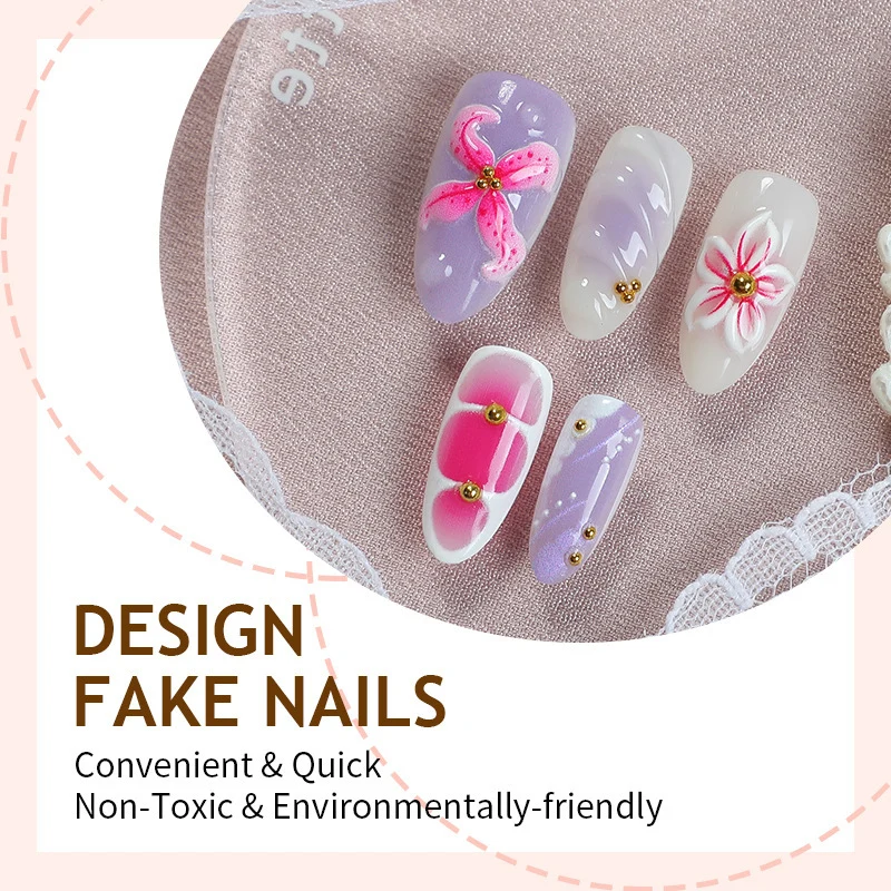 Kunstnagelset mit elegantem floralen Design und 3D-Akzenten Brehn