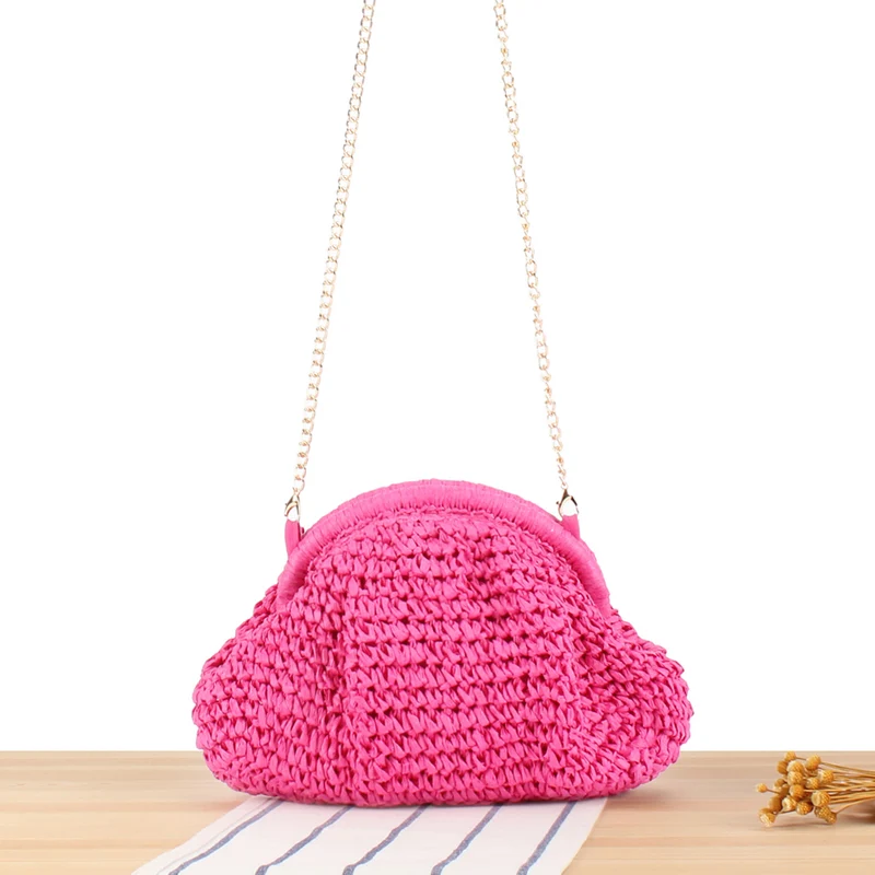 Hochwertige Handtasche aus Naturmaterial mit silbernem Kettenriemen Skanto