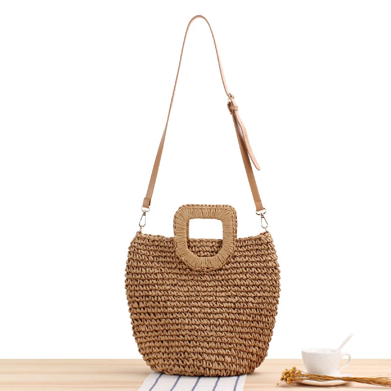 Handgefertigte Raffia-Crossover-Tasche mit eckigem Griff Skanto