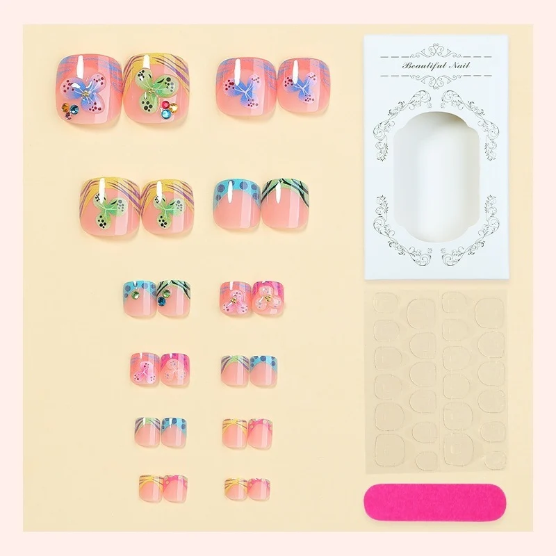Kunstnagelset mit bunten Schmetterlings- und Blumenmotiven Brehn