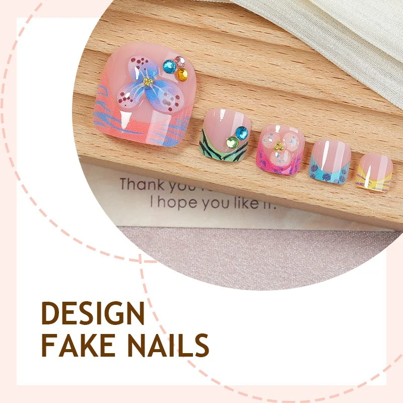 Kunstnagelset mit bunten Schmetterlings- und Blumenmotiven Brehn