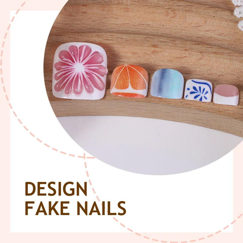 Kunstnagelset mit bunten Blumen- und Fruchtmotiven Brehn