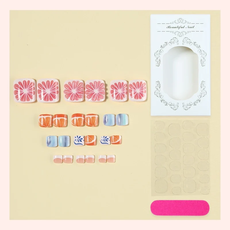 Kunstnagelset mit bunten Blumen- und Fruchtmotiven Brehn