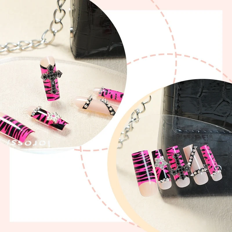 Kunstnagelset mit auffälligen Tier- und Glitzermustern Brehn