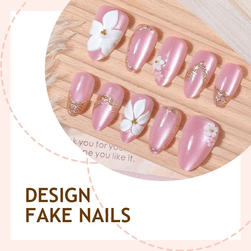 Kunstnagelset mit eleganten 3D-Blüten und glamourösen Akzenten Brehn