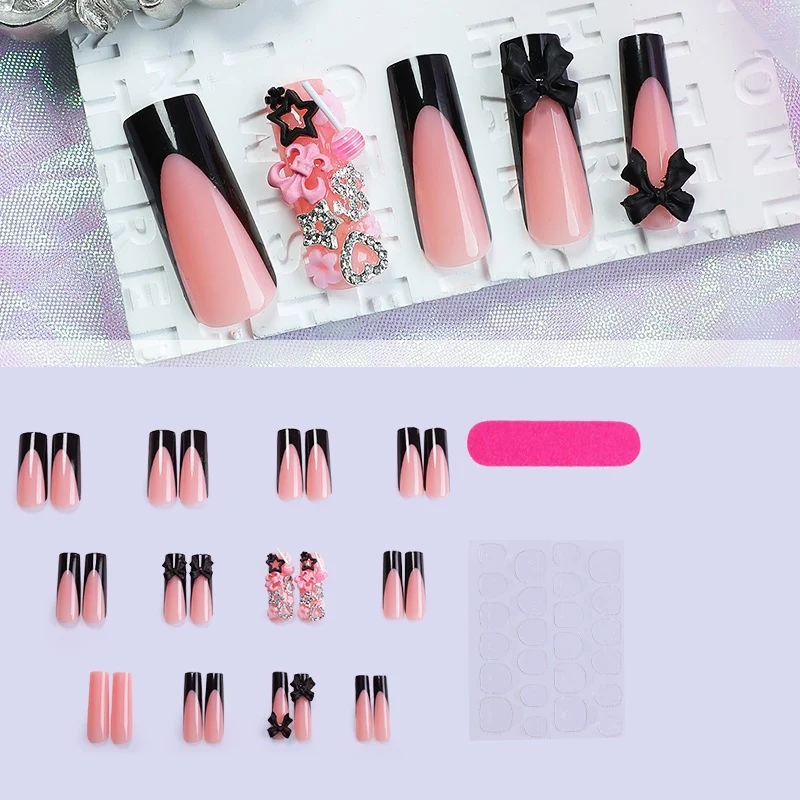 Kunstnagelset mit elegantem Schwarz-Rosa Design Brehn