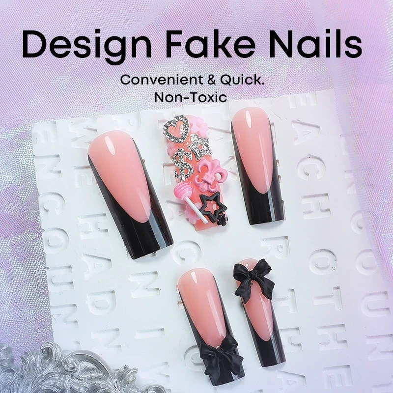 Kunstnagelset mit elegantem Schwarz-Rosa Design Brehn