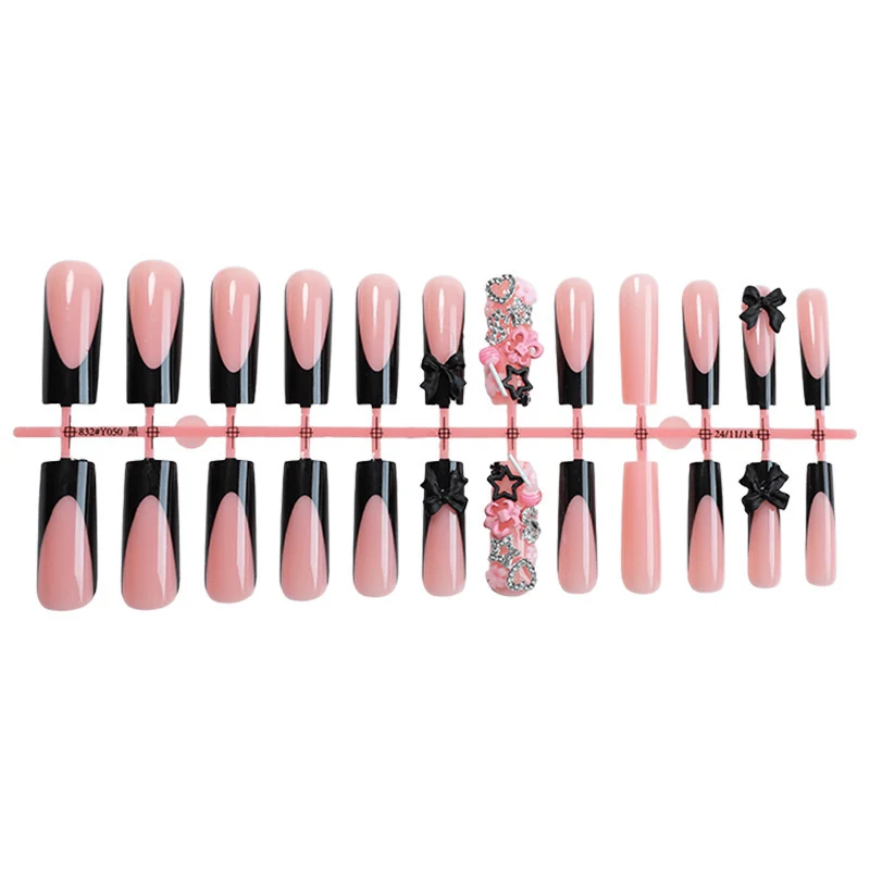 Kunstnagelset mit elegantem Schwarz-Rosa Design Brehn