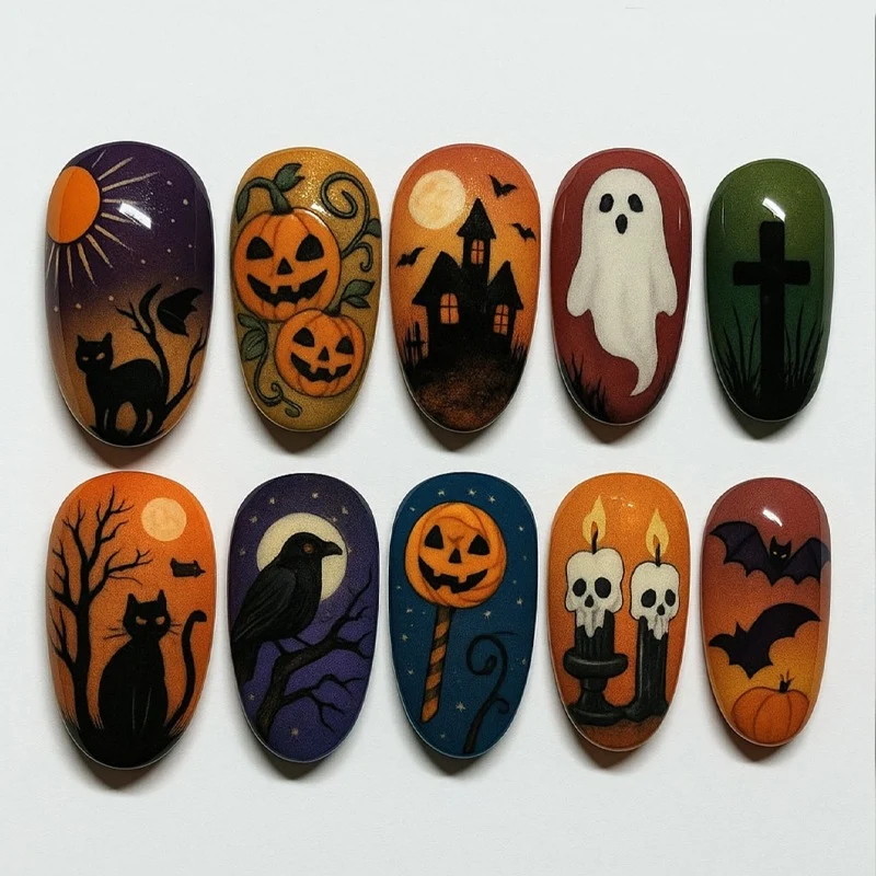 Kunstnagelset mit Halloween-Motiven Brehn
