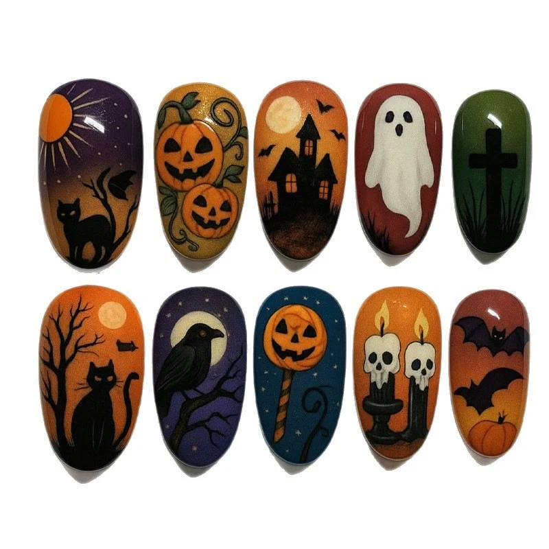 Kunstnagelset mit Halloween-Motiven Brehn