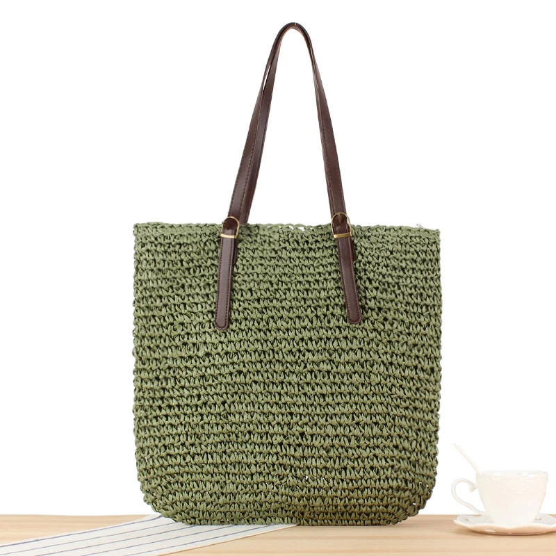 Geflochtene Strandtasche mit robusten Ledergriffen Skanto