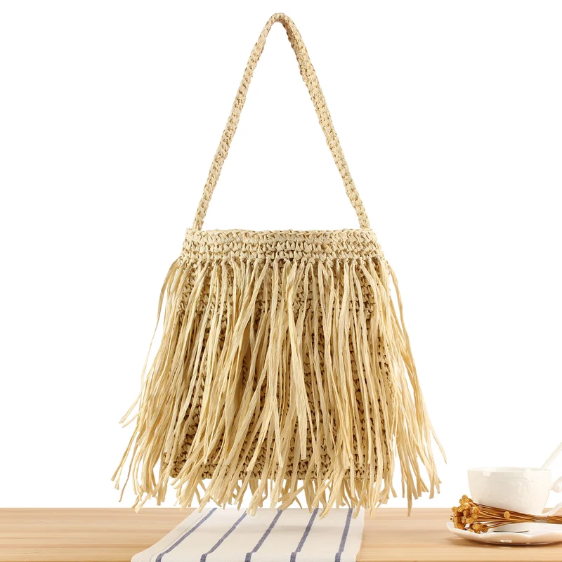 Geflochtene Sommerhandtasche mit Fransen-Design Skanto