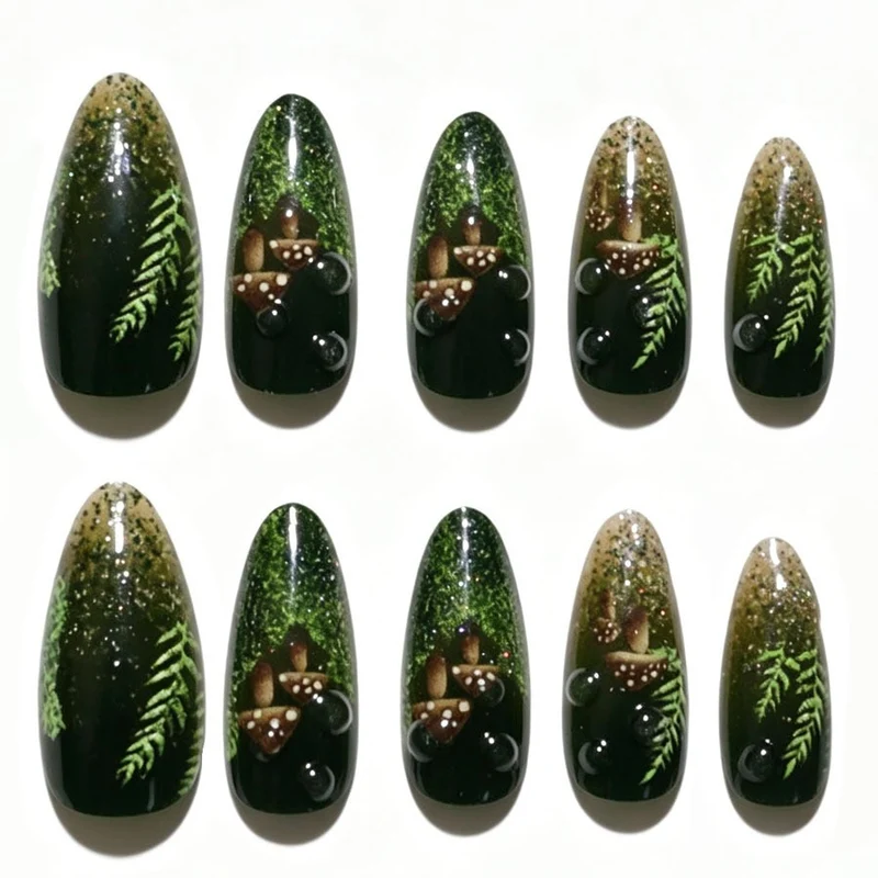 Kunstnagelset mit glamourösem Moos-Design Brehn