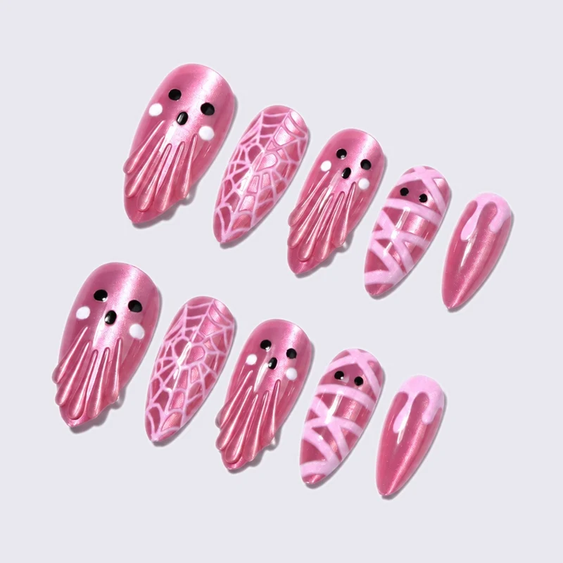 Künstliches Nagelset mit Halloween-Motiv und Glitzerakzenten Brehn