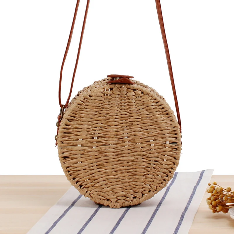 Runde gewebte Tasche mit Lederdetails Skanto