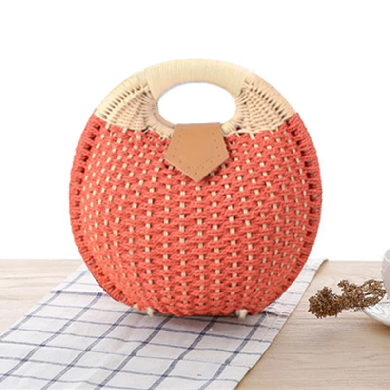 Runde Strohtasche mit elegantem Ledergriff Skanto