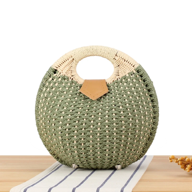Runde Strohtasche mit elegantem Ledergriff Skanto
