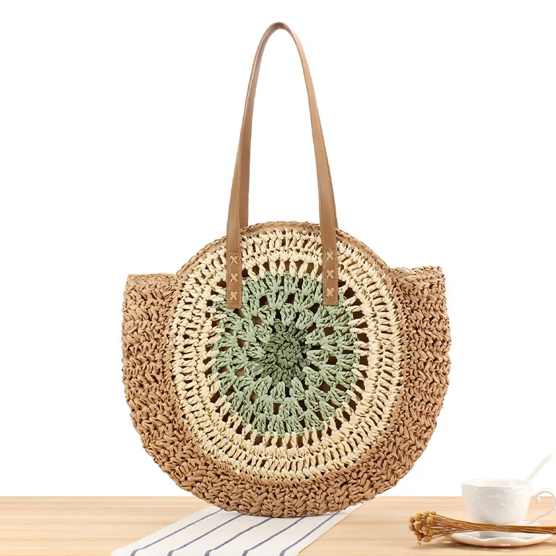Runde Raffia-Korbtasche mit handgewebtem Design Skanto