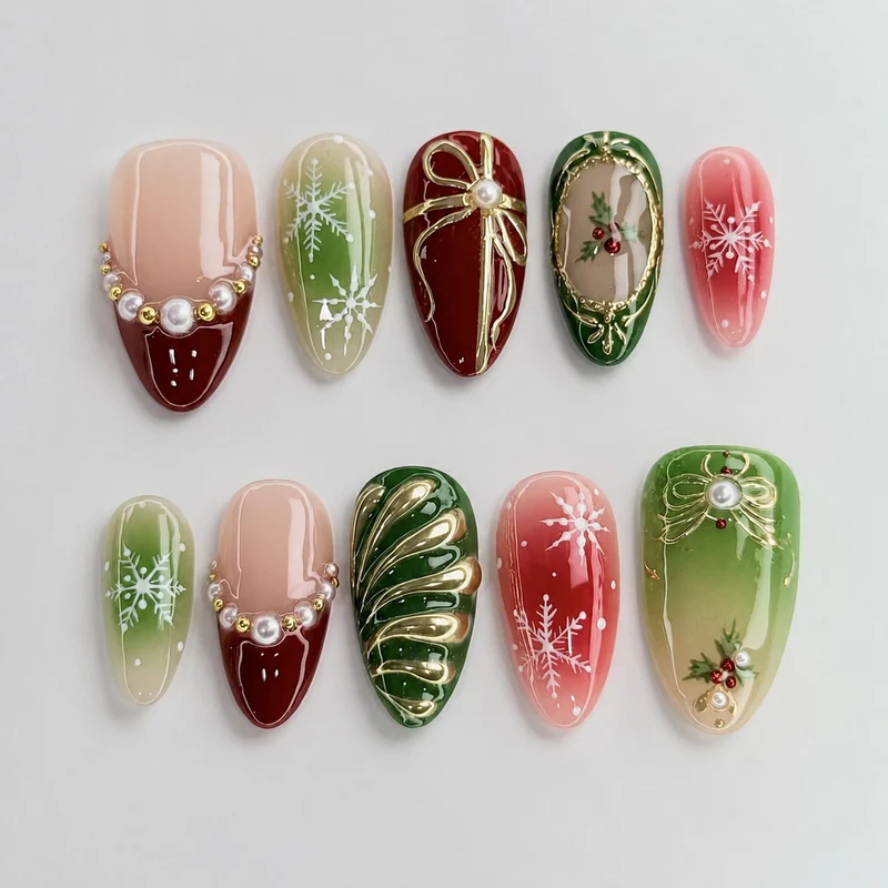 Künstliches Kunstnagelset mit festlichen Weihnachtsmotiven Brehn