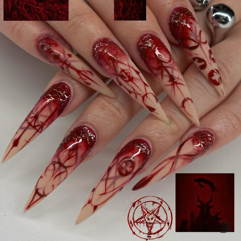 Kreatives Kunstnagelset mit schaurigen Blutmotiven Brehn