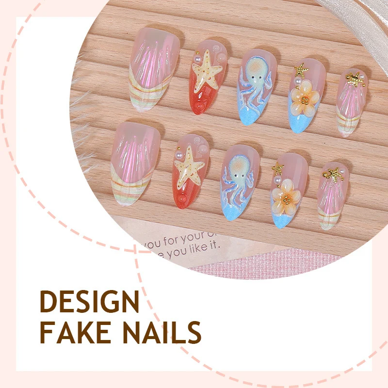 Kreatives Kunstnagelset mit maritimen Designs und eleganten Verzierungen Brehn
