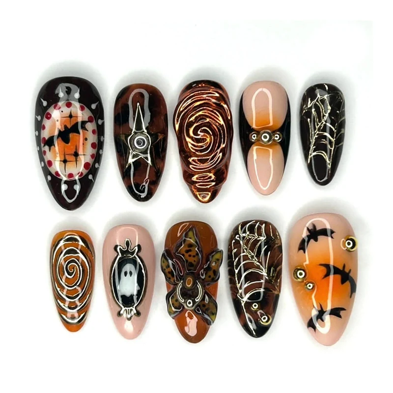 Kreatives Kunstnagelset mit gruseligen Halloween-Motiven Brehn