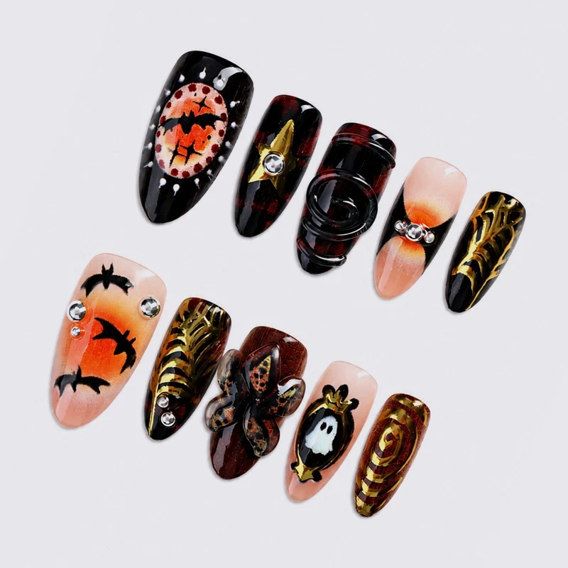 Kreatives Kunstnagelset mit gruseligen Halloween-Motiven Brehn