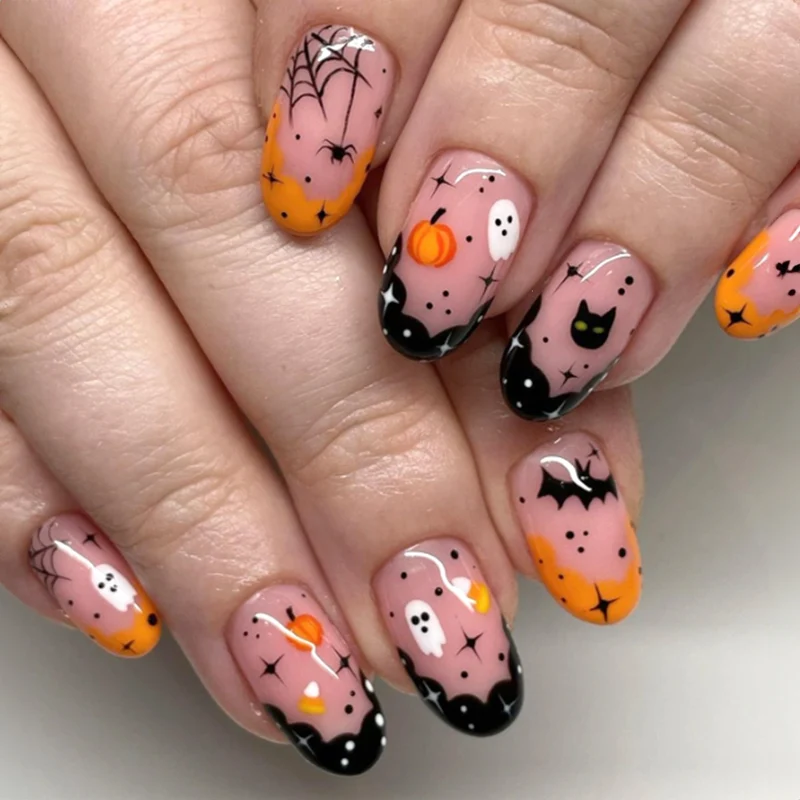 Künstliche Kunstnägel mit gruseligen Halloween-Motiven Brehn