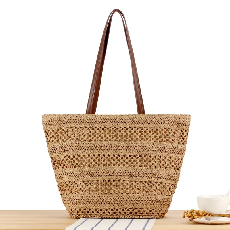 Elegante Stroh-Strandtasche mit hochwertigem Kunstledergriff Skanto