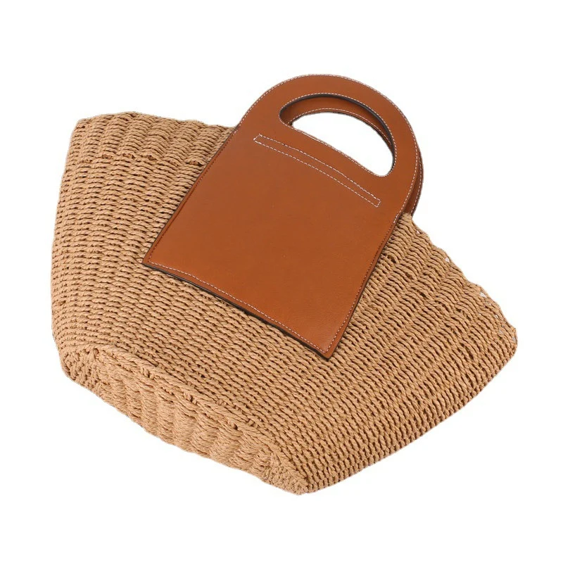 Handtasche aus hochwertigem Bast mit edlen Lederakzenten Skanto