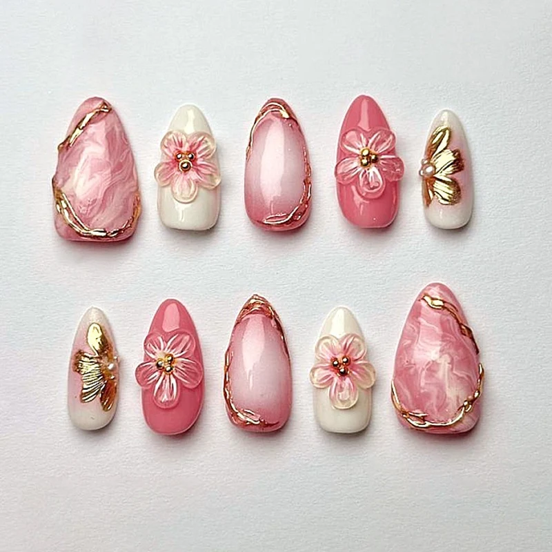 Künstliche Kunstnägel mit floralen und glamourösen Designs Brehn