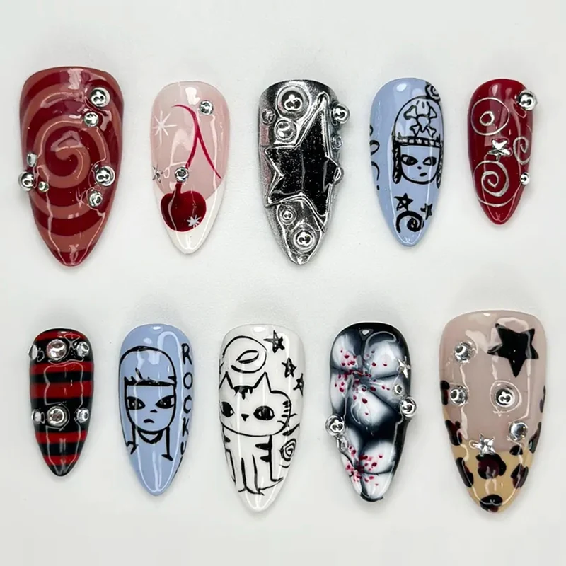 Kreatives Kunstnagelset mit einzigartigen Designs und Glitzerelementen Brehn