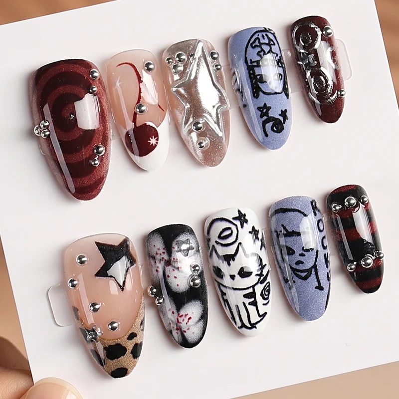 Kreatives Kunstnagelset mit einzigartigen Designs und Glitzerelementen Brehn