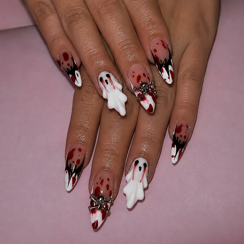 Kreatives Halloween Kunstnagelset mit gruseligen Motiven Brehn
