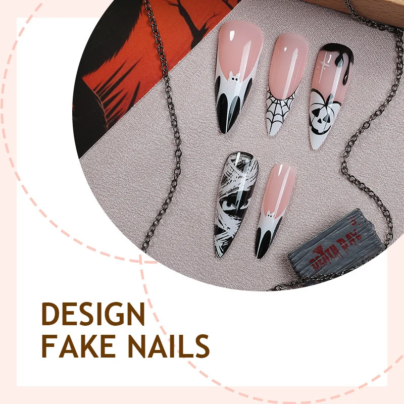 Kreatives Halloween Kunstnagelset mit Gespenster- und Spinnenmotiven Brehn