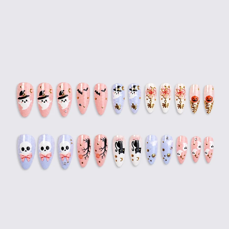 Kreatives Halloween Kunstnagelset mit bunten Motiven Brehn